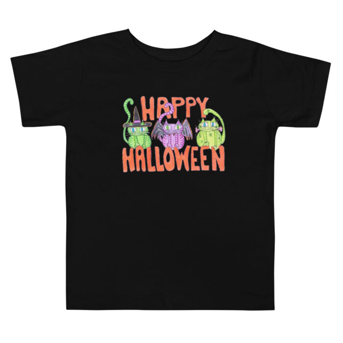 Curly Cat Halloween Toddler Short Sleeve Tee - Image 3