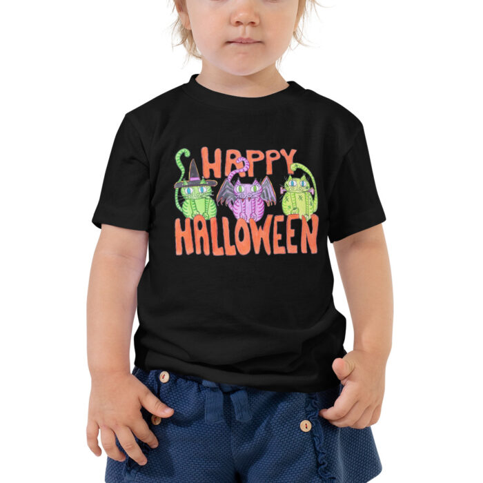 Curly Cat Halloween Toddler Short Sleeve Tee