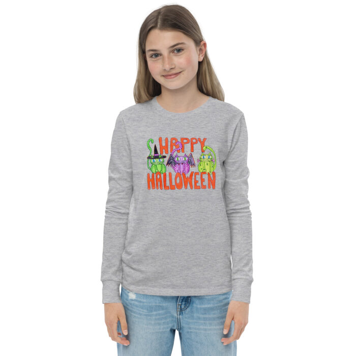Curly Cat Halloween Youth Long Sleeve Tee - Image 9