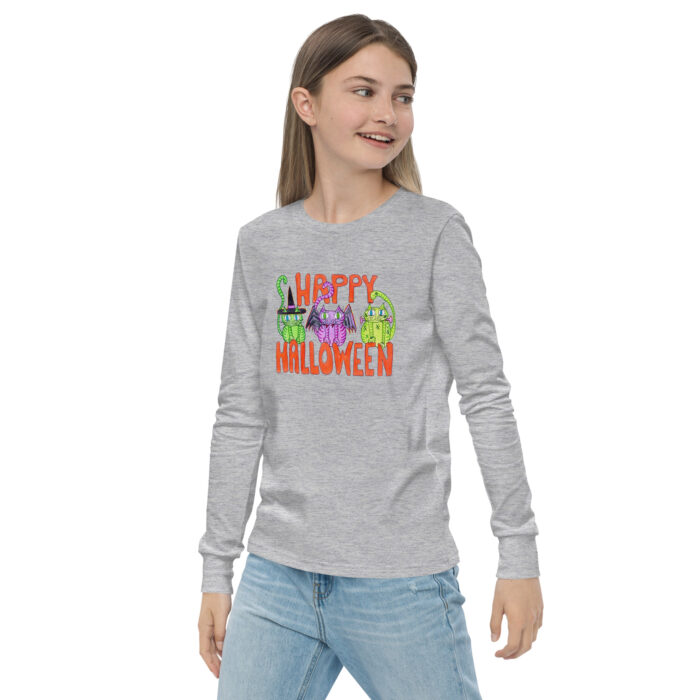 Curly Cat Halloween Youth Long Sleeve Tee - Image 11