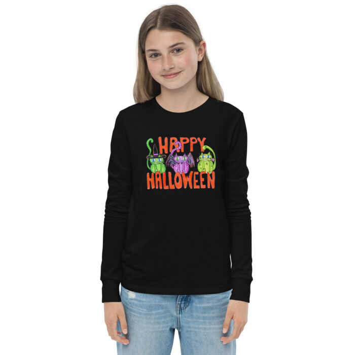 Curly Cat Halloween Youth Long Sleeve Tee - Image 2