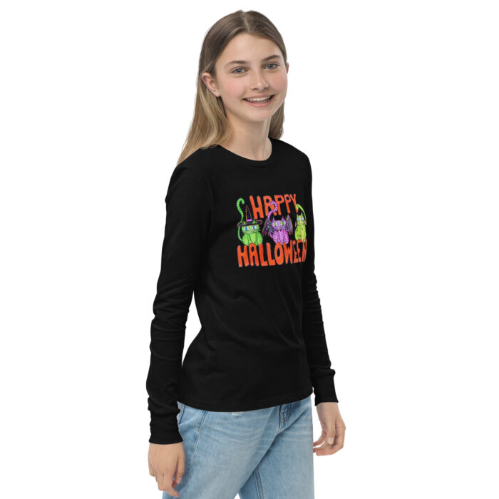 Curly Cat Halloween Youth Long Sleeve Tee - Image 5