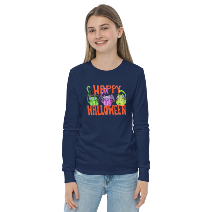 Curly Cat Halloween Youth Long Sleeve Tee