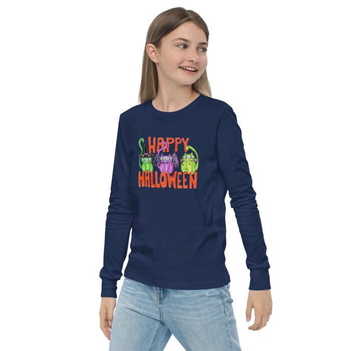 Curly Cat Halloween Youth Long Sleeve Tee - Image 7