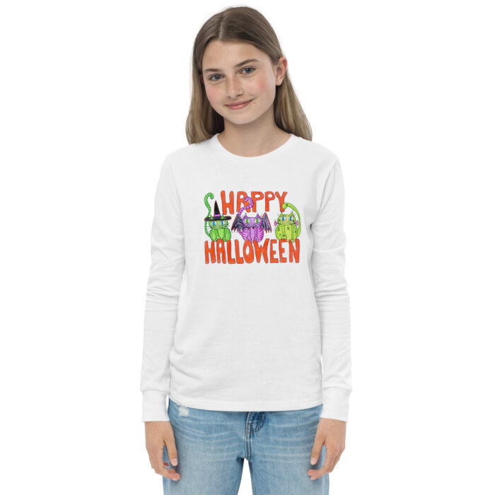 Curly Cat Halloween Youth Long Sleeve Tee - Image 13