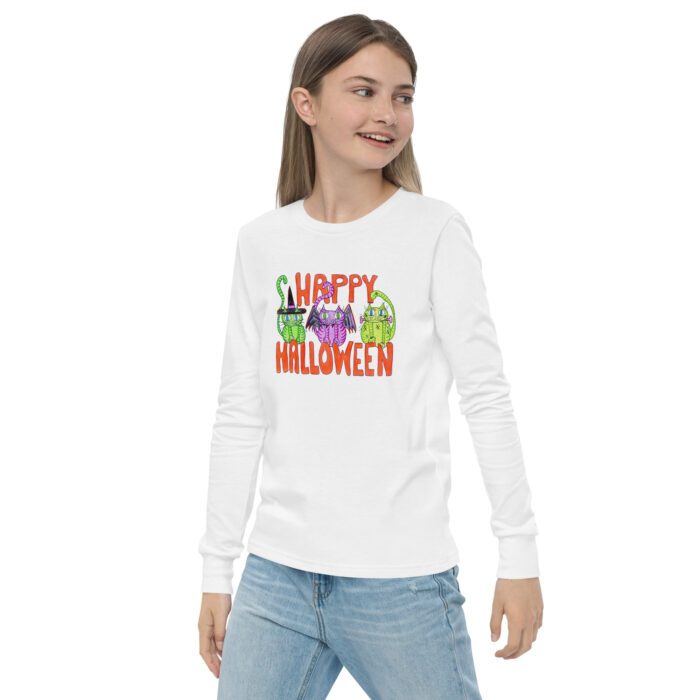 Curly Cat Halloween Youth Long Sleeve Tee - Image 15
