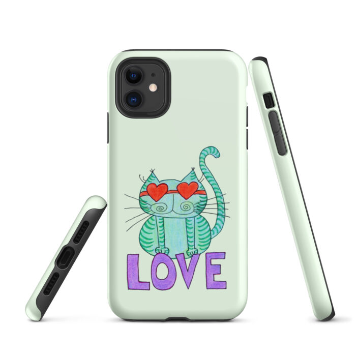 Cool Cat Love Tough iPhone Case- Honeydew - Image 2