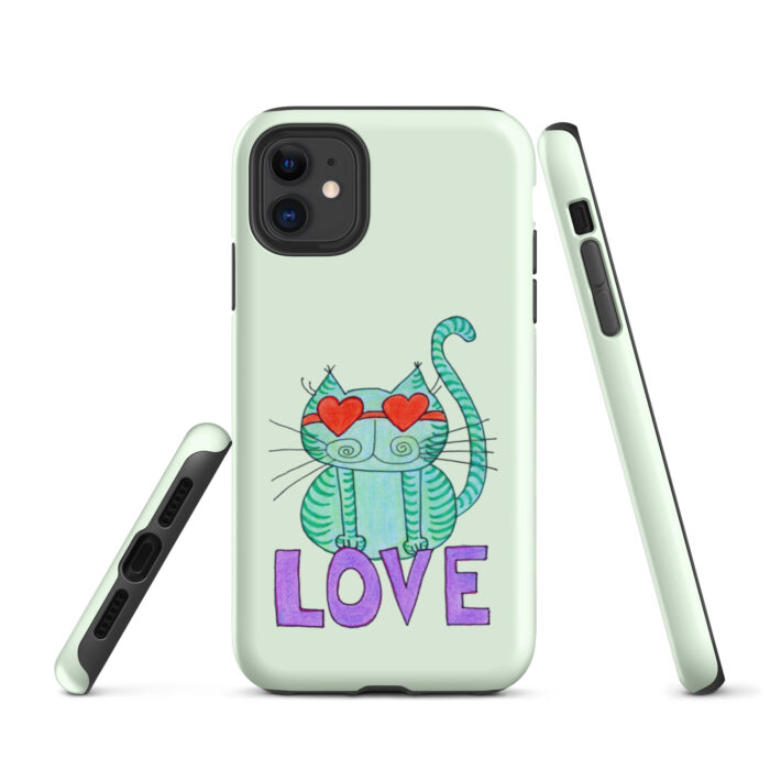 Cool Cat Love Tough iPhone Case- Honeydew - Image 3