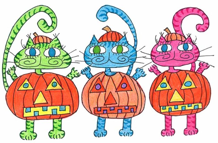 3 Pumpkin Halloween Cats Adult 3/4 Sleeve Shirt - Image 4