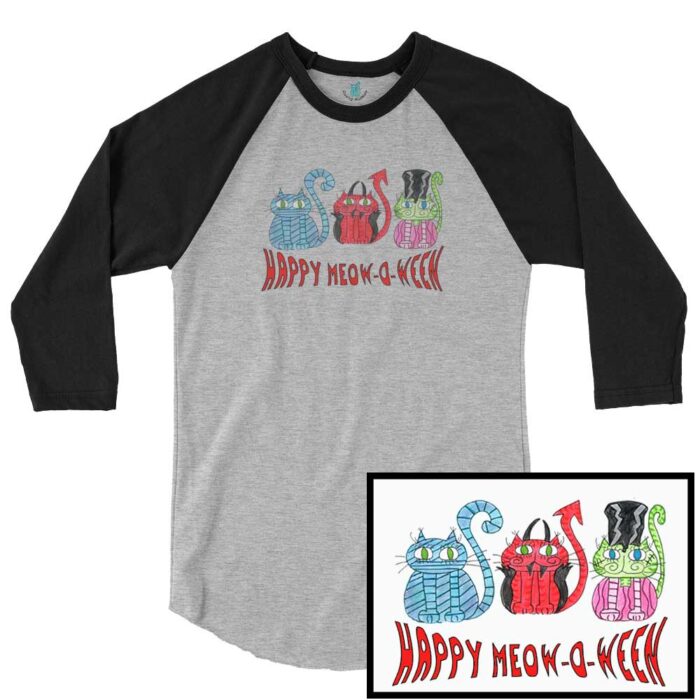 Happy Meowoween Costume Cats Adult 3/4 Sleeve Shirt