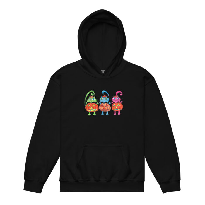 3 Pumpkin Halloween Cats Youth Hoodie - Image 2