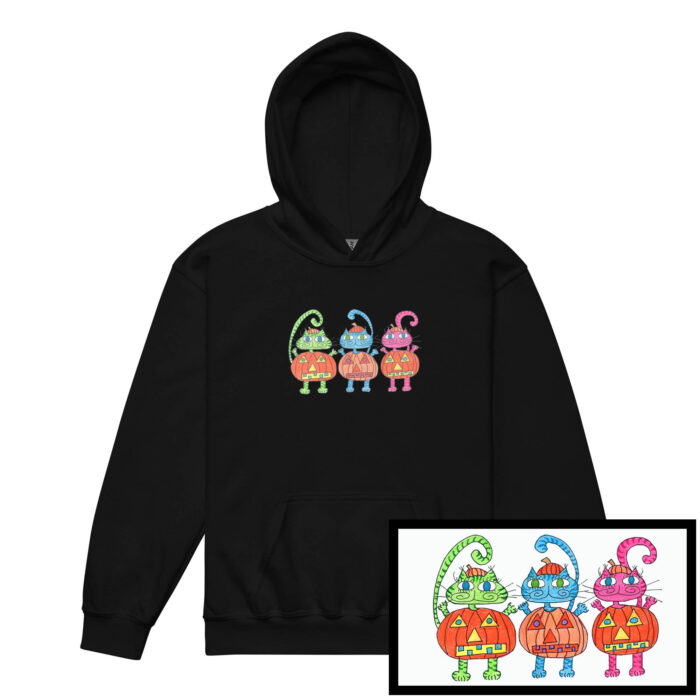3 Pumpkin Halloween Cats Youth Hoodie
