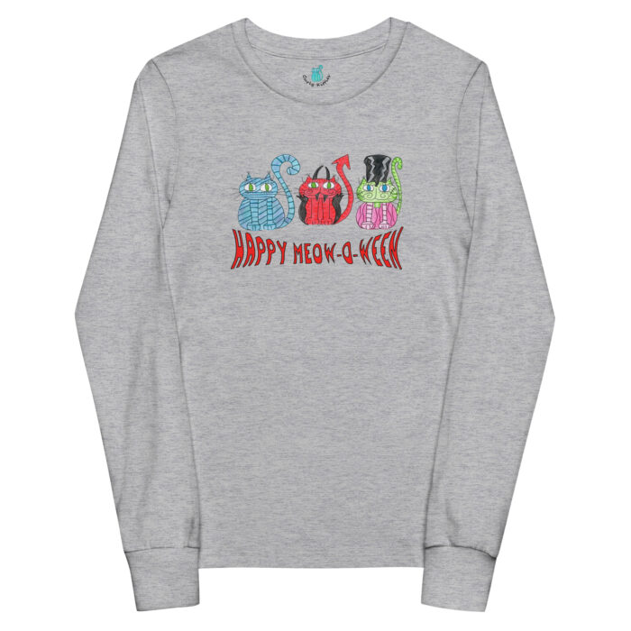 Happy Meowoween Costume Cats Youth Long Sleeve Tee - Image 3