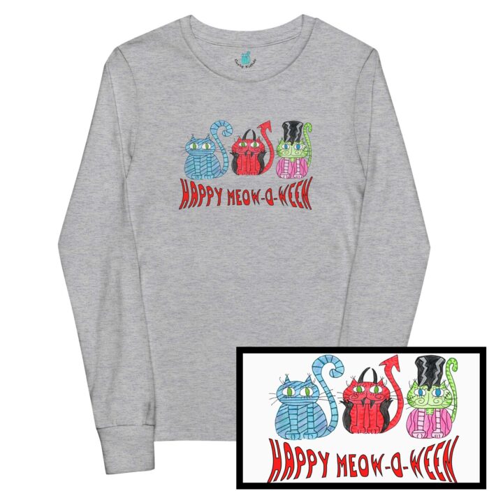 Happy Meowoween Costume Cats Youth Long Sleeve Tee