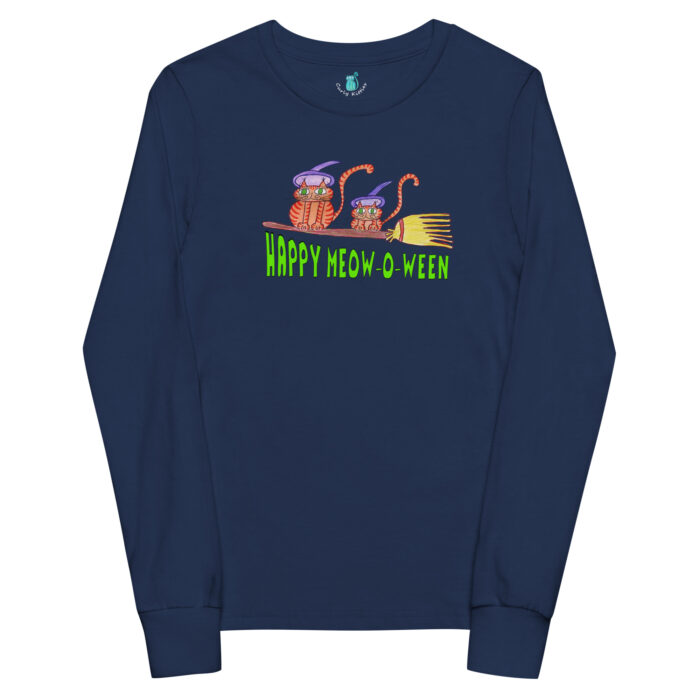 Happy Meowoween Witches' Cats Youth Long Sleeve Tee - Image 2