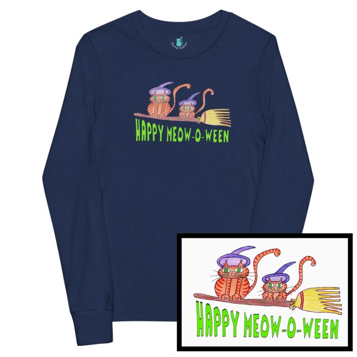 Happy Meowoween Witches' Cats Youth Long Sleeve Tee